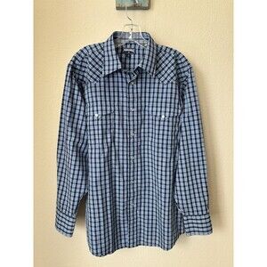 Panhandle Slim Men's Size Medium Blue Plaid Pearl Snap Button Down Western Shirt